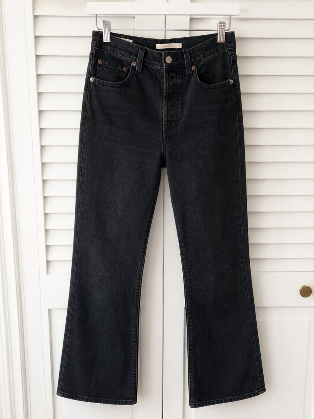 Levi's Premium Ribcage Boot Jeans 26 Black High Rise Button Fly Stretch Denim - Picture 3 of 8
